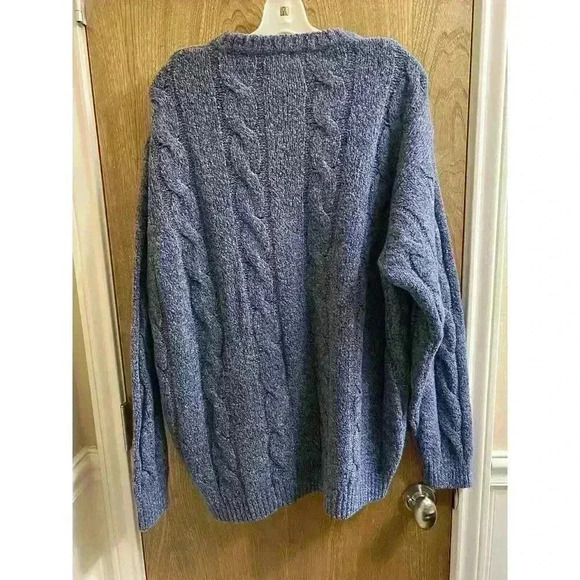 Vintage Gran Sasso Lamb Wool/Nylon Heathered Blue Braid Knit Sweater XL Italian - Picture 12 of 12